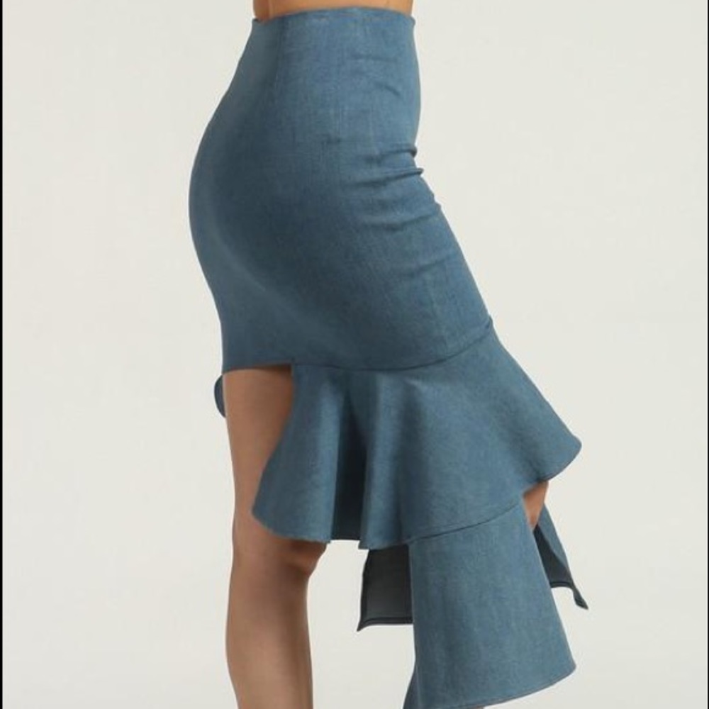 👗LAST ONE👗Asymmetrical Ruffled Stretch Denim Skirt - Picture 6 of 6